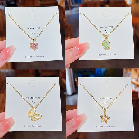 Pendant Pearl Necklace Women's Jewelry Titanium Steel Geometric Style Zirconia