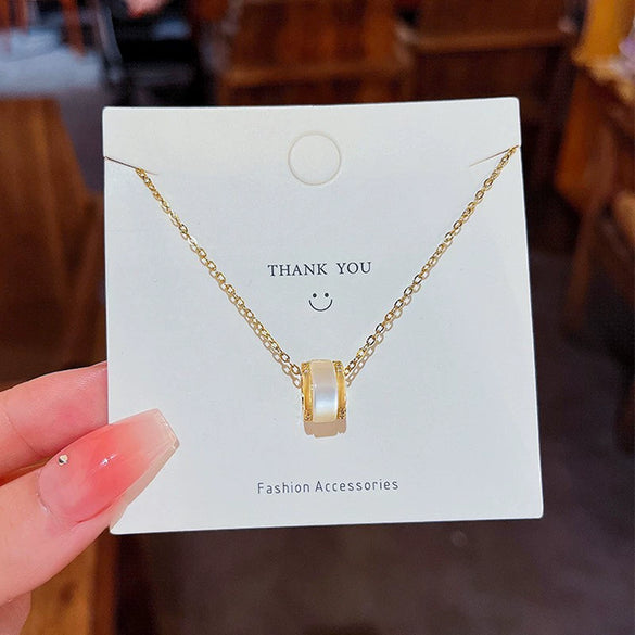 Pendant Pearl Necklace Women's Jewelry Titanium Steel Geometric Style Zirconia