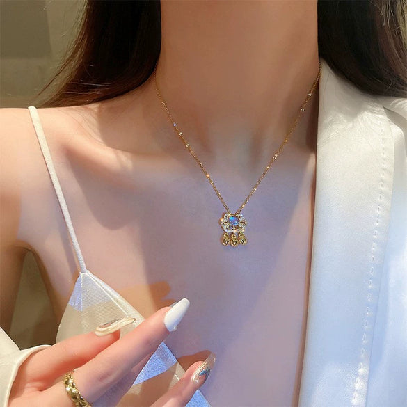 Pendant Pearl Necklace Women's Jewelry Titanium Steel Geometric Style Zirconia