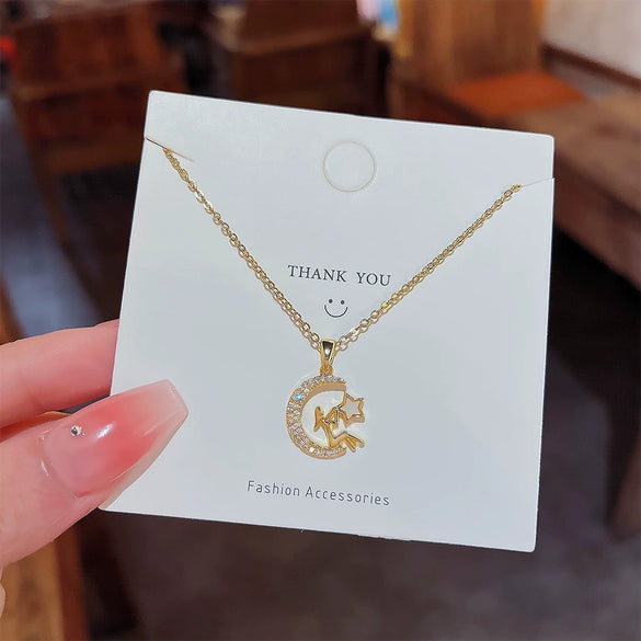 Pendant Pearl Necklace Women's Jewelry Titanium Steel Geometric Style Zirconia