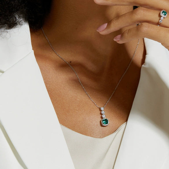 Pendant S925 Silver Cultivating Emerald Geometric Retro Set With Diamonds