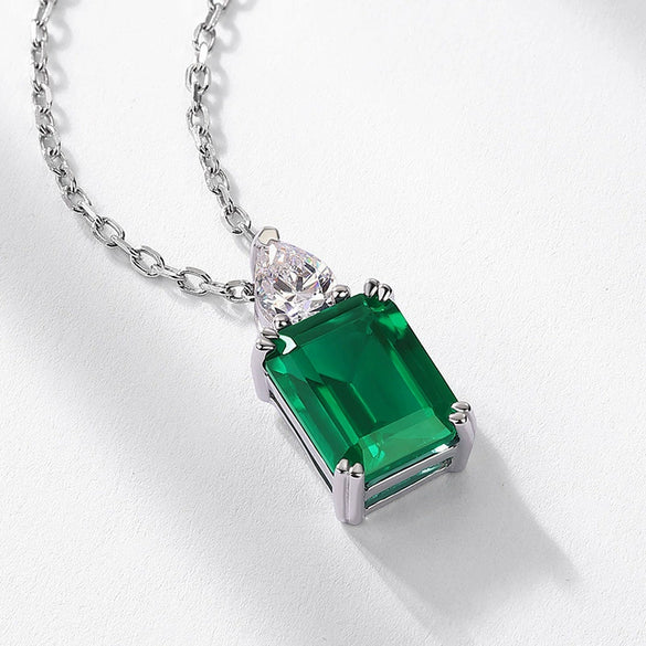 Pendant S925 Silver Retro Geometric Claw Inlaid Colored Diamond Clavicle Chain