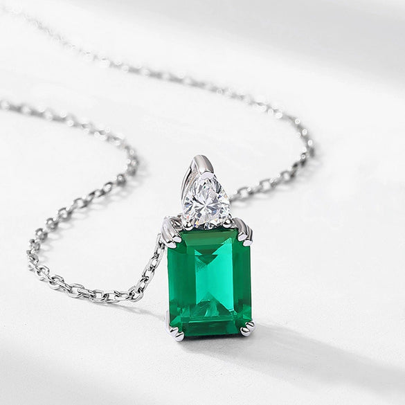 Pendant S925 Silver Retro Geometric Claw Inlaid Colored Diamond Clavicle Chain