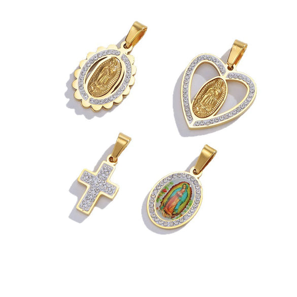 Pendant Stainless Steel Cross Heart Cut Out Crown Roman Numerals Electroplating Miniature