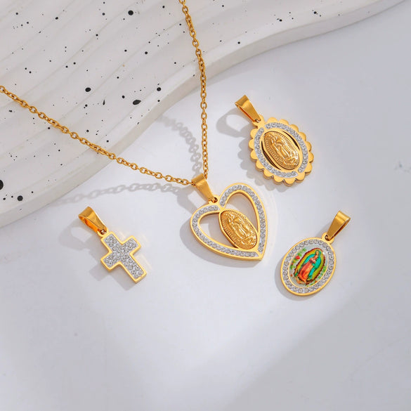 Pendant Stainless Steel Cross Heart Cut Out Crown Roman Numerals Electroplating Miniature