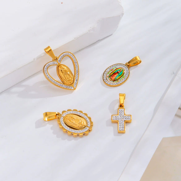 Pendant Stainless Steel Cross Heart Cut Out Crown Roman Numerals Electroplating Miniature