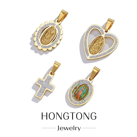 Pendant Stainless Steel Cross Heart Cut Out Crown Roman Numerals Electroplating Miniature