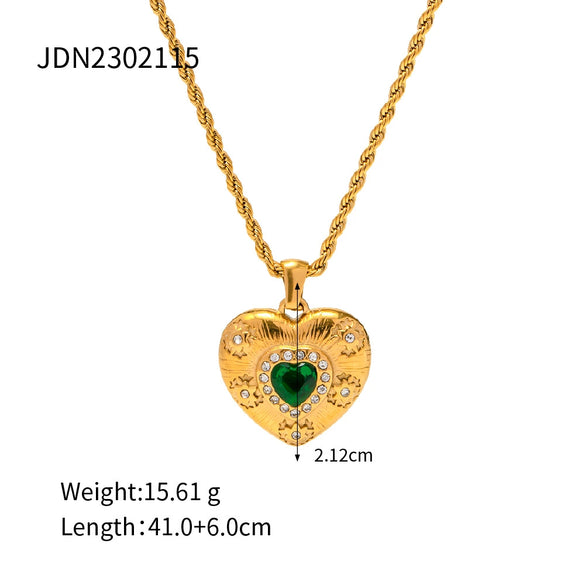 Pendant Stainless Steel Titanium Steel Geometric Love Shaped Electroplated Inlaid Emerald Zircon