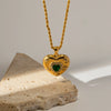 Pendant Stainless Steel Titanium Steel Geometric Love Shaped Electroplated Inlaid Emerald Zircon