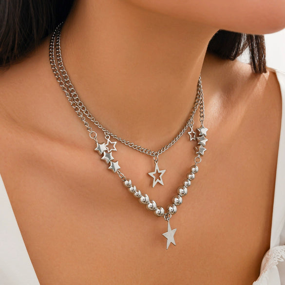 Pendant Tassel Necklace Imitation Pearl Alloy Heart Drop Star Geometric Electroplated For Women