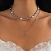 Pendant Tassel Necklace Imitation Pearl Alloy Heart Drop Star Geometric Electroplated For Women