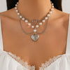 Pendant Tassel Necklace Imitation Pearl Alloy Heart Drop Star Geometric Electroplated For Women
