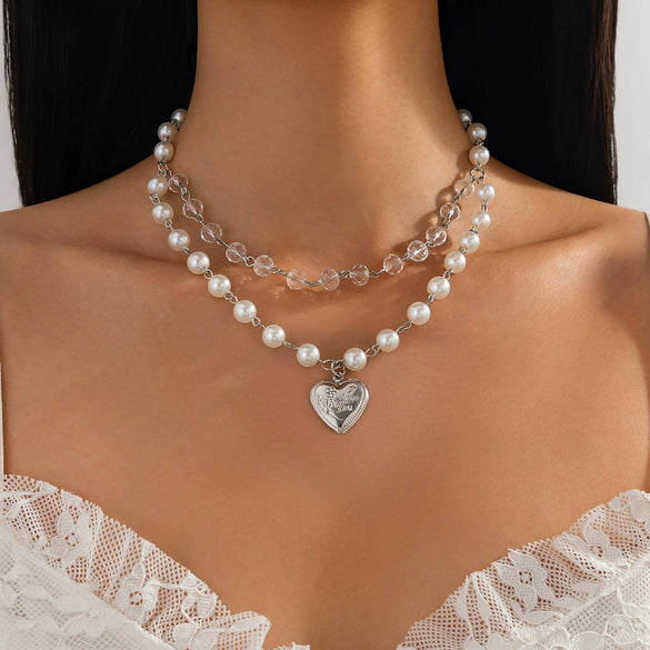 Pendant Tassel Necklace Imitation Pearl Alloy Heart Drop Star Geometric Electroplated For Women