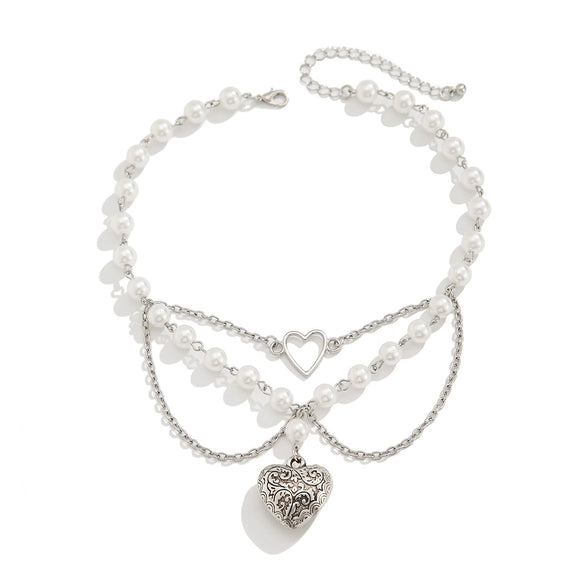 Pendant Tassel Necklace Imitation Pearl Alloy Heart Drop Star Geometric Electroplated For Women