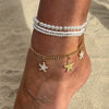 Pendant Women Holiday Style Starfish Rice Beads Imitation Pearl Iron Chain Alloy Dripping Oil Star Design