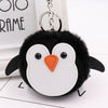 Penguin Plush Pu Leather Fur Ball Keychain Backpack Bag Pendant