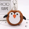 Penguin Plush Pu Leather Fur Ball Keychain Backpack Bag Pendant