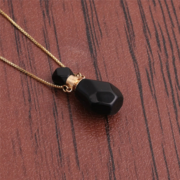 Perfume Bottle Pendant Necklace Semiprecious Stone Green Aventurine Crystal Flameshaped Alloy Liuli Geometric Polishing Unisex