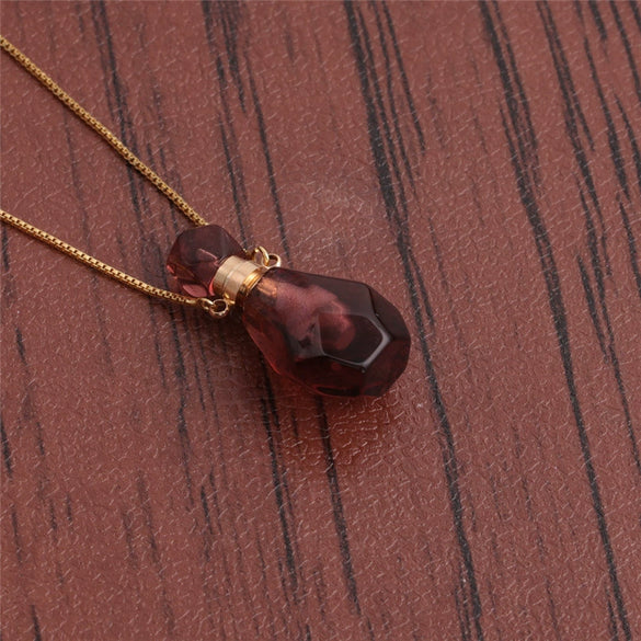 Perfume Bottle Pendant Necklace Semiprecious Stone Green Aventurine Crystal Flameshaped Alloy Liuli Geometric Polishing Unisex