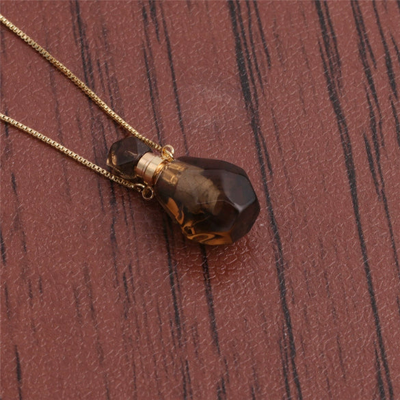 Perfume Bottle Pendant Necklace Semiprecious Stone Green Aventurine Crystal Flameshaped Alloy Liuli Geometric Polishing Unisex
