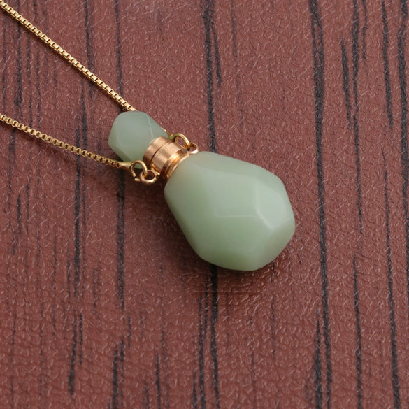 Perfume Bottle Pendant Necklace Semiprecious Stone Green Aventurine Crystal Flameshaped Alloy Liuli Geometric Polishing Unisex