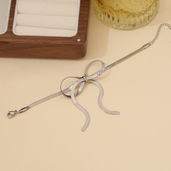 Personality Bow Stainless Steel Jewelry With Electroplating Treatment And Snake Chain For Women