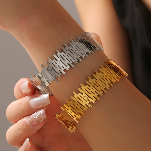 Personality Design Sense Geometric Hollow Irregular Titanium Steel Bracelet With Electroplating Treatment