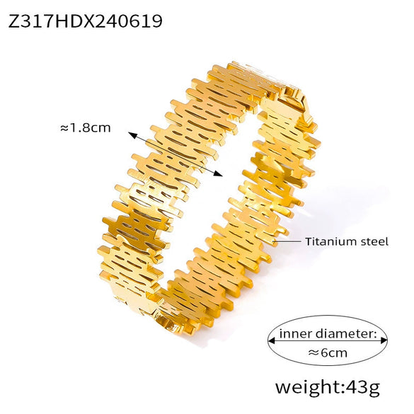 Personality Design Sense Geometric Hollow Irregular Titanium Steel Bracelet With Electroplating Treatment