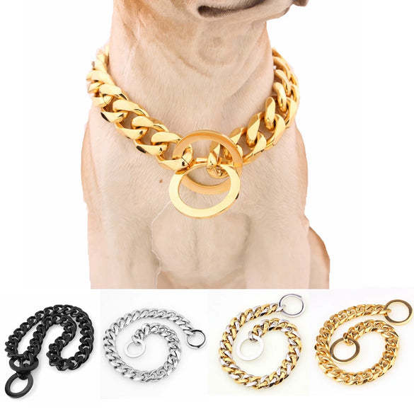Pet Chain Collar Titanium Steel Sixsided Grinding Chain Polished Vacuum Plating Pit Bull Style