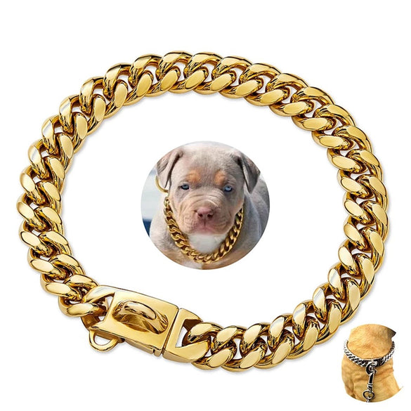 Pet Dog Collar Titanium Steel Cuban Chain With Lock Buckle Encryption Round Grinding Chain Polishing Vacuum Plating Leisure Style