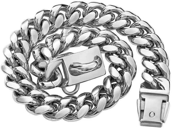 Pet Dog Collar Titanium Steel Cuban Chain With Lock Buckle Encryption Round Grinding Chain Polishing Vacuum Plating Leisure Style