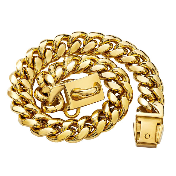 Pet Dog Collar Titanium Steel Cuban Chain With Lock Buckle Encryption Round Grinding Chain Polishing Vacuum Plating Leisure Style