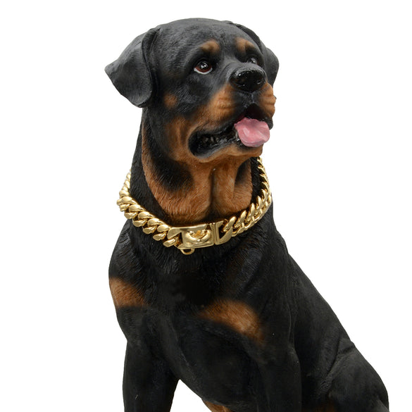 Pet Dog Collar Titanium Steel Cuban Chain With Lock Buckle Encryption Round Grinding Chain Polishing Vacuum Plating Leisure Style