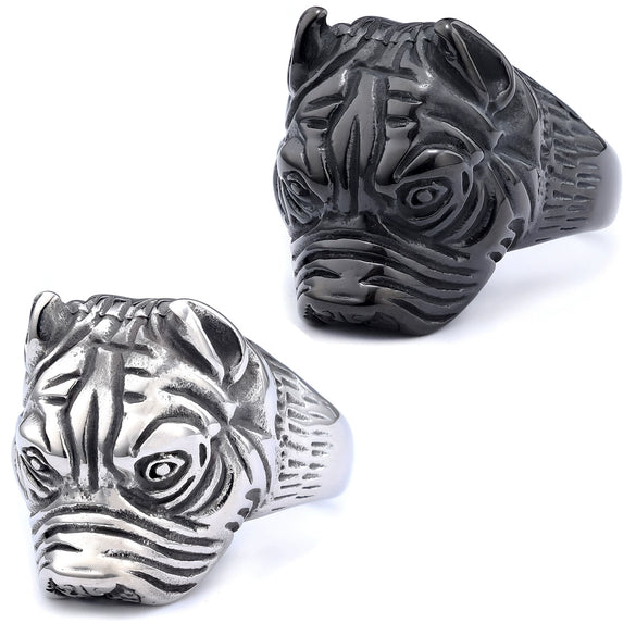 Pet Dog Ring Stainless Steel Punk Style With Letters Numbers Text And Animal Design And Oil Applied