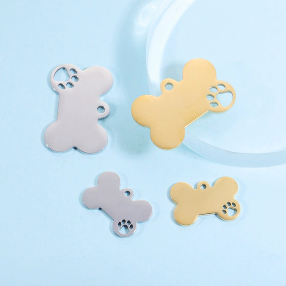 Pet Jewelry Accessories Stainless Steel Fine Polished Dog Bone Hollow Paw Pendant With Electroplating And Smooth Pattern
