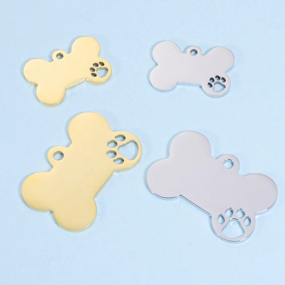 Pet Jewelry Accessories Stainless Steel Fine Polished Dog Bone Hollow Paw Pendant With Electroplating And Smooth Pattern