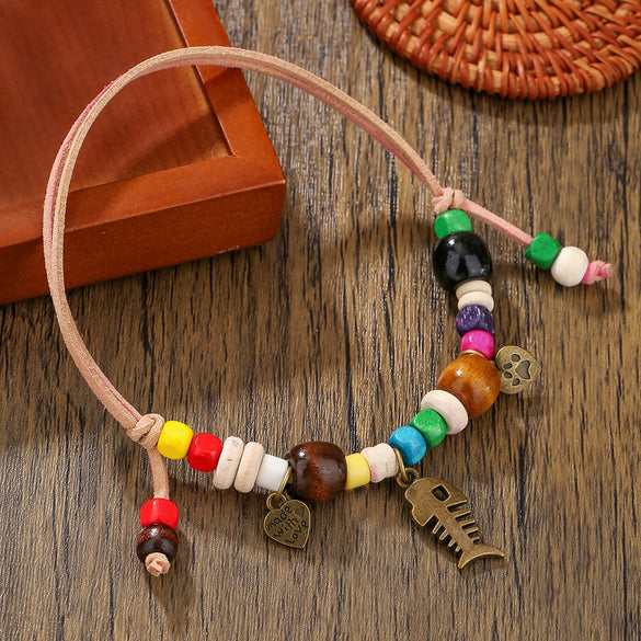 Pet Necklace Wooden Beads Alloy Velvet Rope Geometric Handmade