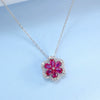 Petal Cultured Ruby Necklace For Women 925 Silver Inlaid Cultured Colored Gemstone Geometric Style Cross Chain
