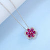 Petal Cultured Ruby Necklace For Women 925 Silver Inlaid Cultured Colored Gemstone Geometric Style Cross Chain