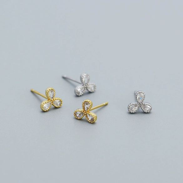 Petal Earrings 925 Silver Clover Zircon Electroplated Women's Light Luxury Flower Style