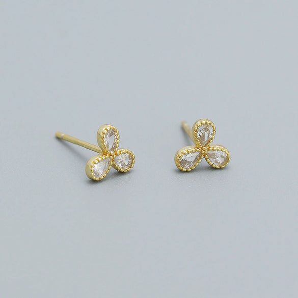 Petal Earrings 925 Silver Clover Zircon Electroplated Women's Light Luxury Flower Style