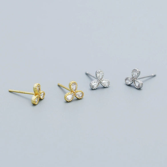 Petal Earrings 925 Silver Clover Zircon Electroplated Women's Light Luxury Flower Style