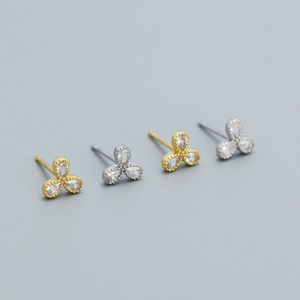 Petal Earrings 925 Silver Clover Zircon Electroplated Women's Light Luxury Flower Style