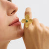 Petal Flower Inlaid Opening Ring Stainless Steel Electroplated Women's Hand Jewelry