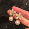 Petal Pearl Earrings With S925 Silver Needle And Golden Flower Design Electroplated