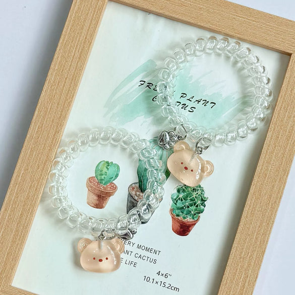 Phone Coil Pendant Hair Tie Mixed Materials Handmade Cute Bear Cartoon Female Headwear