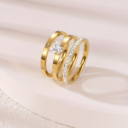 304 Stainless Steel Gold Plated Elegant Simple Style Inlay Heart Shape Zircon Rings