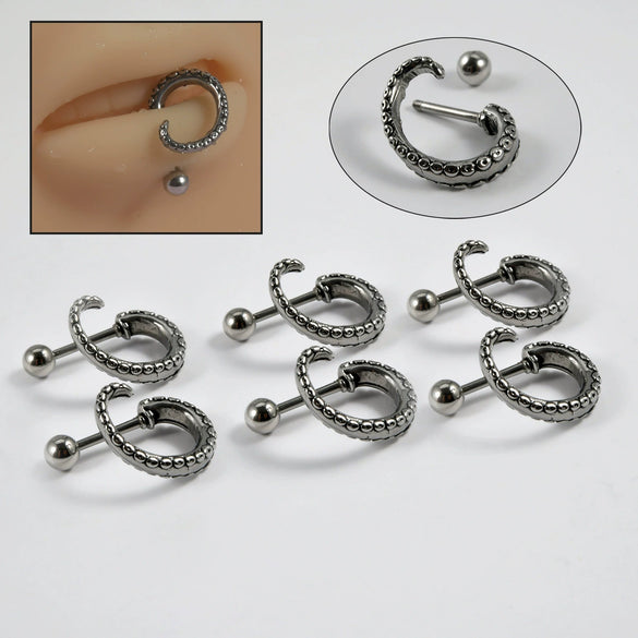 Pierced Lip Ring Stainless Steel Squid Tentacles Punk Fashion Electroplated Lip Ornament
