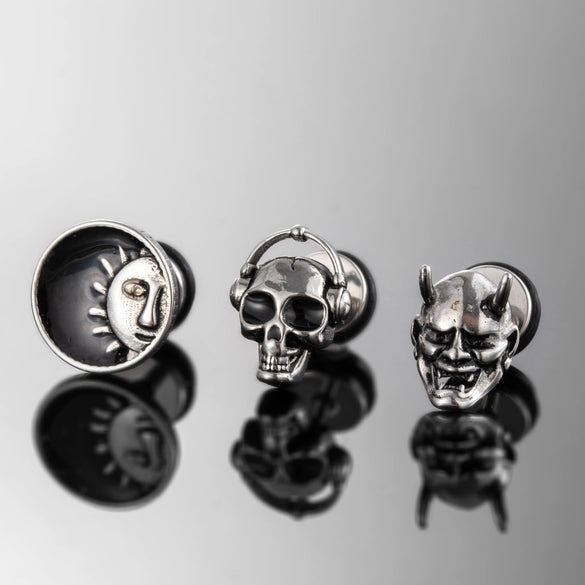 Piercing Earrings Stainless Steel Casting Inlaid Skull Sun Punk Style Polishing For Men
