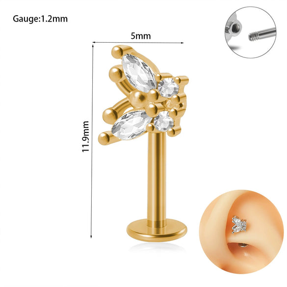 Piercing Earrings Stainless Steel Copper Crown Flower Inlaid Zircon